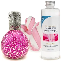 Lampe catalytique Mosaïque Fuchsia + Parfum Lollipop 500 ml - Élimine mauvaises odeurs, parfume et améliore qualité de l'air