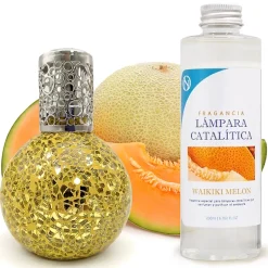 Lampe catalytique Mosaïque Doré + Arôme Waikiki Melon 500 ml - Élimine mauvaises odeurs, parfume et améliore la qualité de l'air