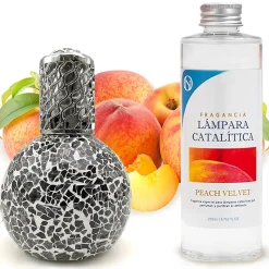 Lampe catalytique Mosaïque Noir + Parfum Peach Velvet 500 ml - Élimine mauvaises odeurs, parfume et améliore qualité de l'air