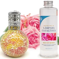 Lampe catalytique Mosaïque Bicolore + Parfum Bed of Roses 500 ml - Élimine mauvaises odeurs, parfume et améliore qualité de l'air