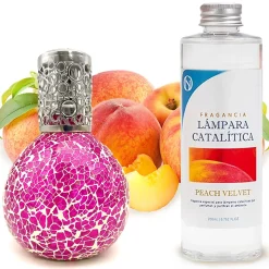 Lampe catalytique Mosaïque Fuchsia + Parfum Peach Velvet 500 ml - Élimine mauvaises odeurs, parfume et améliore qualité de l'air