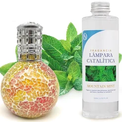 Lampe catalytique Mosaïque Bicolore + Parfum Mountain Mint 500 ml - Élimine mauvaises odeurs, parfume et améliore qualité de l'air