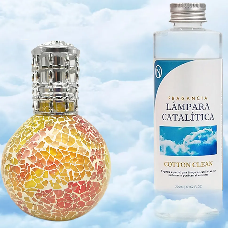 Lampe catalytique Mosaïque Bicolore + Parfum Cotton Clean 200 ml - Élimine mauvaises odeurs, parfume et améliore qualité de l'air