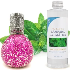 Lampe catalytique Mosaïque Fuchsia + Parfum Mountain Mint 500 ml - Élimine mauvaises odeurs, parfume et améliore qualité de l'air