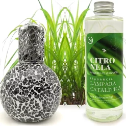 Lampe catalytique Mosaïque Noir + Parfum Citronnelle 200 ml - Élimine mauvaises odeurs, parfume et améliore qualité de l'air