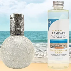 Lampe catalytique Mosaïque Blanc + Parfum Mediterranean Light 500ml. Élimine mauvaises odeurs, parfume et améliore qualité de air