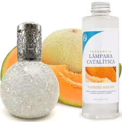 Lampe catalytique Mosaïque Blanc + Arôme Waikiki Melon 500 ml - Élimine mauvaises odeurs, parfume et améliore la qualité de l'air
