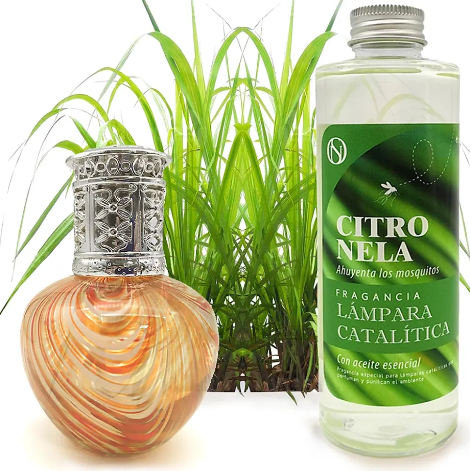 Lampe catalytique Orange Waves + Parfum Citronnelle 200 ml - Élimine les mauvaises odeurs, parfume et améliore la qualité de l'air