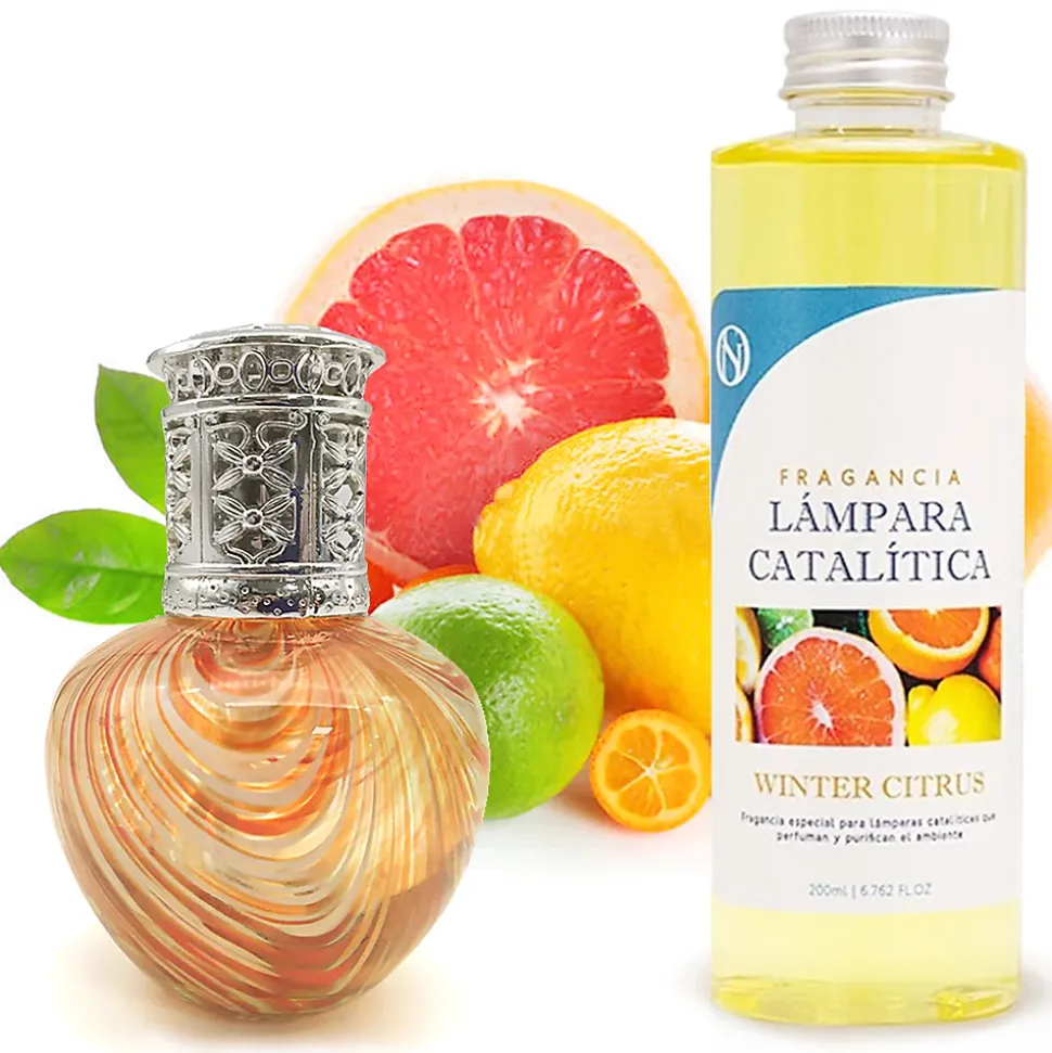 Lampe catalytique Orange Waves + Parfum Winter Citrus 500 ml - Élimine mauvaises odeurs, parfume et améliore la qualité de l'air