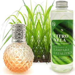 Lampe catalytique Orange Diamonds + Parfum Citronnelle 500 ml - Élimine mauvaises odeurs, parfume et améliore la qualité de l'air