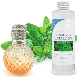 Lampe catalytique Orange Diamonds + Parfum Mountain Mint 500 ml - Élimine mauvaises odeurs, parfume et améliore qualité de l'air