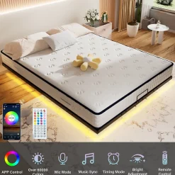 LED cadre de lit en métal, 160x200 cm, hauteur 20 cm, cadre flottant