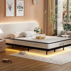 LED cadre de lit en métal, 160x200 cm, hauteur 20 cm, cadre flottant