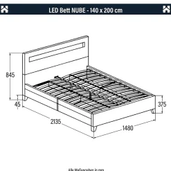 LED Lit NUBE gris foncé 180 x 200 cm
