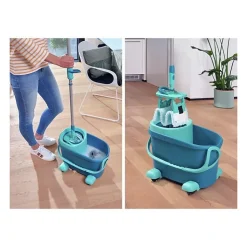 LEIFHEIT Clean Twist M Ergo mobile 52121 Kit de nettoyage sol - Balai a plat lave sol avec housse, seau a essorage facile, roule