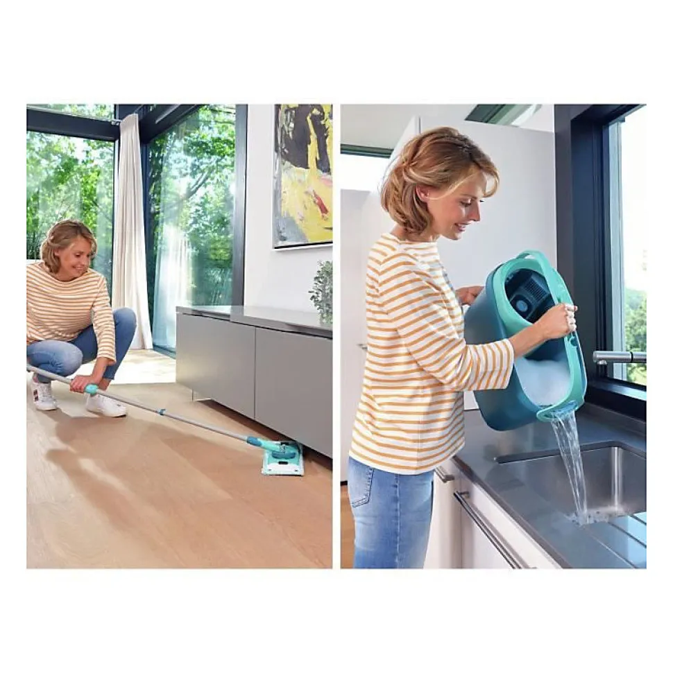 LEIFHEIT Clean Twist M Ergo 52120 Kit de nettoyage sol - Balai a plat lave sol avec housse 33 cm et seau a essorage rotatif faci