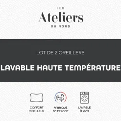Les Ateliers du Nord - Lot de 2 Oreillers Lavage 95C 60x60cm