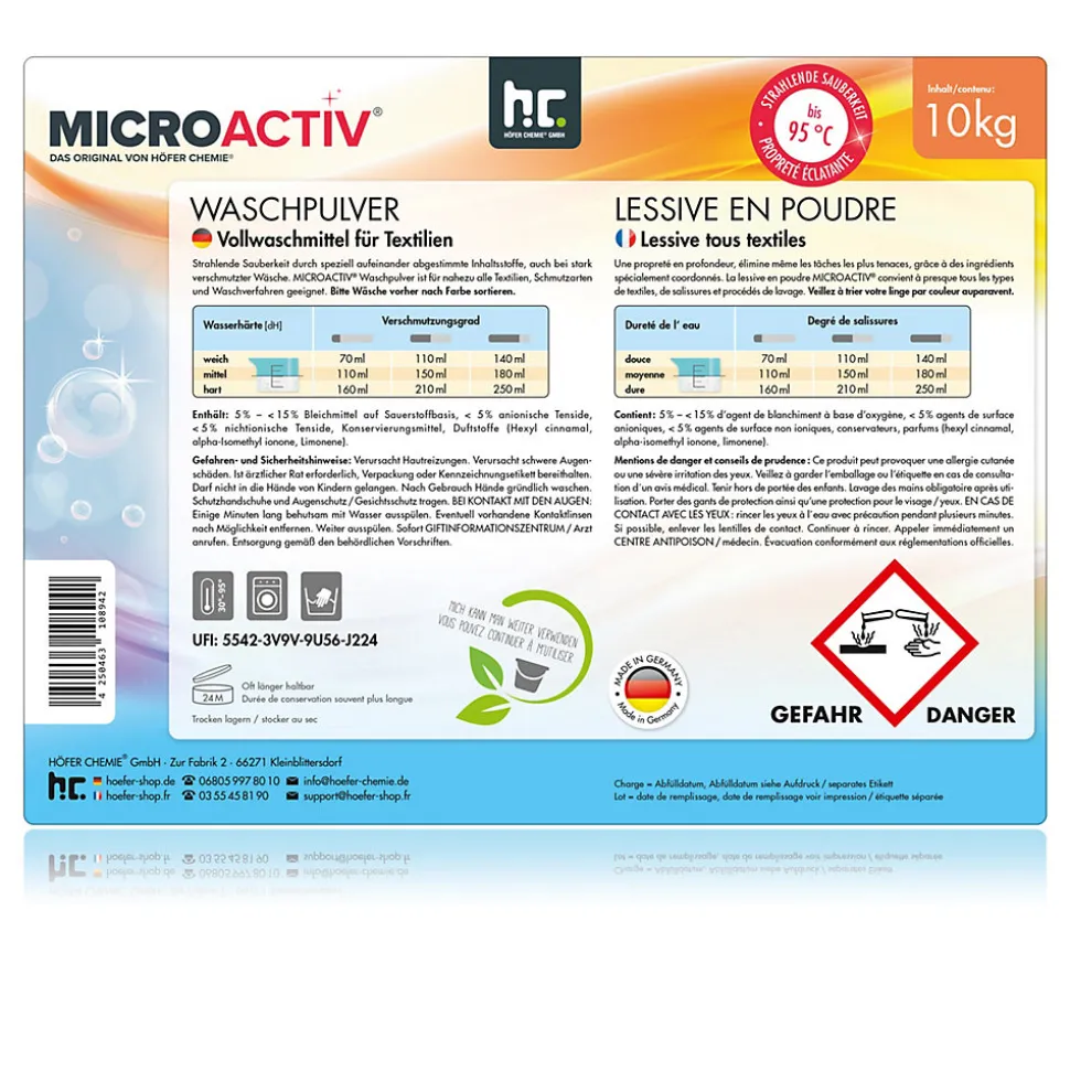 Lessive En Poudre Microactiv, 400 kg, Puissante Pour Blanc Et Couleurs