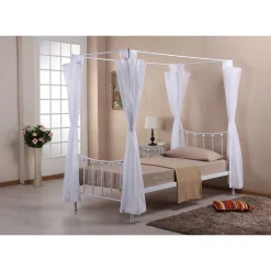 Lit à baldaquin 90 x 200 cm en métal, collection AMORE, coloris blanc 208 x 190 x 96 cm