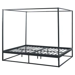 Lit à baldaquin Kristianstad métal 160 x 200 cm noir en.casa