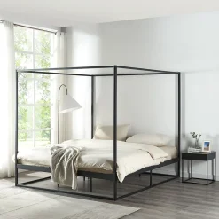 Lit à baldaquin Kristianstad métal 180 x 200 cm noir en.casa