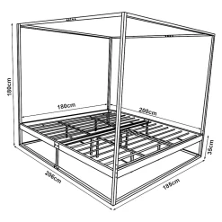 Lit à baldaquin Kristianstad métal 180 x 200 cm noir en.casa
