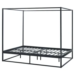 Lit à baldaquin Kristianstad métal 140 x 200 cm noir en.casa