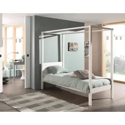 Lit à baldaquin 90x200 Sommier Inclus Vipack Pino - Blanc