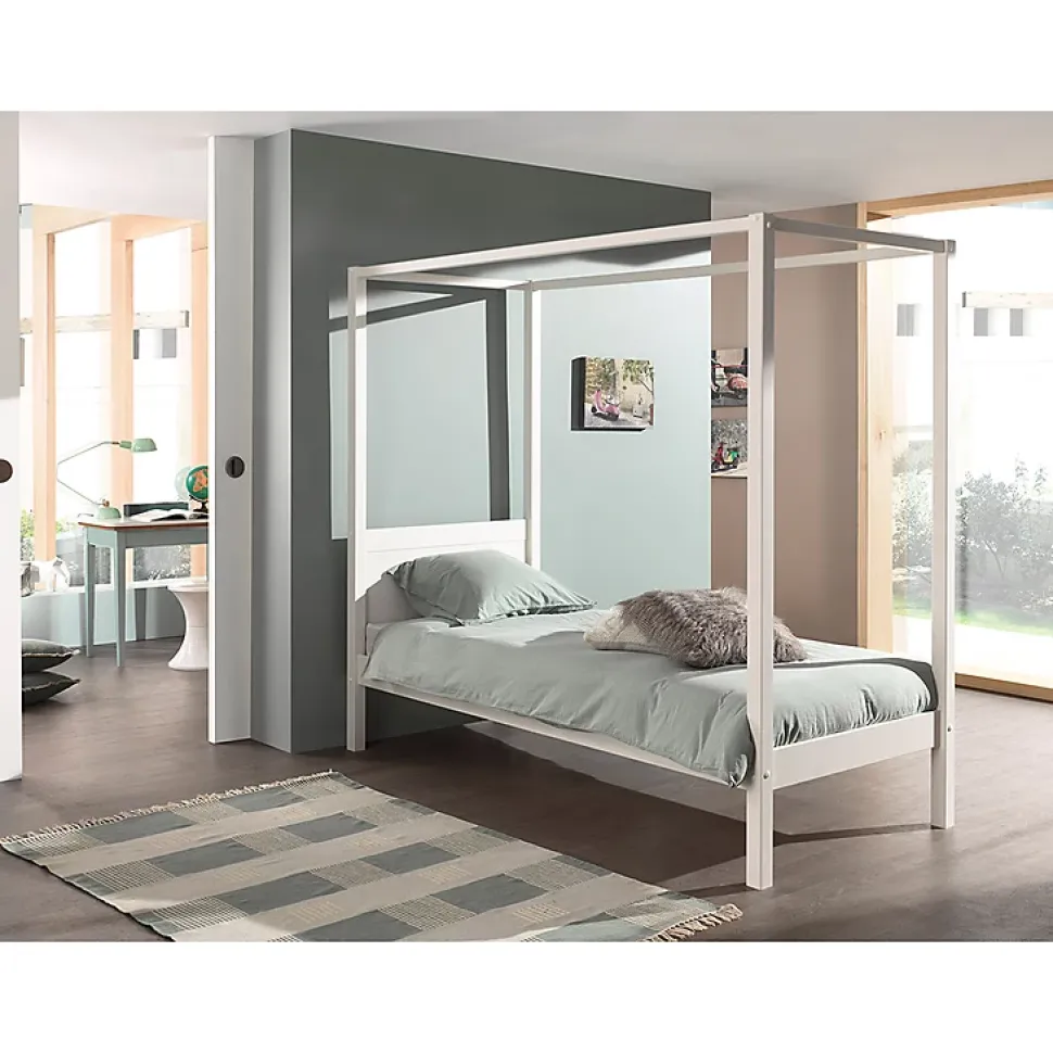 Lit à baldaquin 90x200 Sommier Inclus Vipack Pino - Blanc