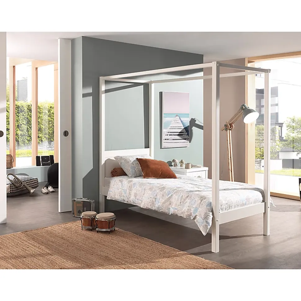 Lit à baldaquin 90x200 Sommier Inclus Vipack Pino - Blanc