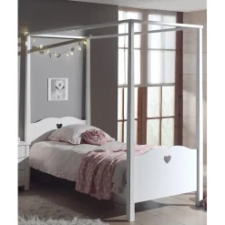 Lit à Baldaquin 90x200 Sommier Inclus Vipack Amori - Blanc