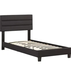 Lit 1 place FLORIDA, 90 x 190 cm, capitonné avec sommier, revêtement en tissu noir