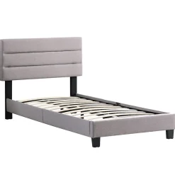 Lit 1 place FLORIDA, 90 x 190 cm, capitonné avec sommier, revêtement en tissu gris