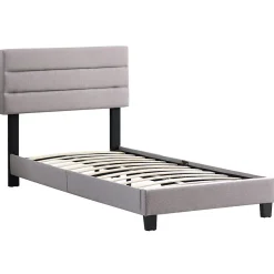 Lit 1 place FLORIDA, 90 x 190 cm, capitonné avec sommier, revêtement en tissu gris