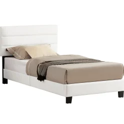 Lit 1 place HUDSON, 90 x 190 cm, capitonné avec sommier, revêtement synthétique blanc