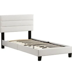 Lit 1 place HUDSON, 90 x 190 cm, capitonné avec sommier, revêtement synthétique blanc