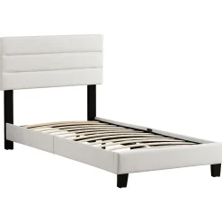 Lit 1 place HUDSON, 90 x 190 cm, capitonné avec sommier, revêtement synthétique blanc