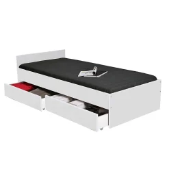 Lit 1 place 90x190cm blanc KIAPA Blanc inclus sommier et 2 tiroirs pour rangement