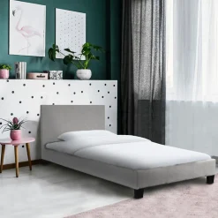 Lit 1 place 90x190cm Tissu Gris clair avec sommier DUSIN