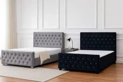 Lit 2 places PRESTIGE velours capitonné 140x190 cm avec sommier à lattes