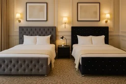 Lit 2 places PRESTIGE velours capitonné 140x190 cm avec sommier à lattes