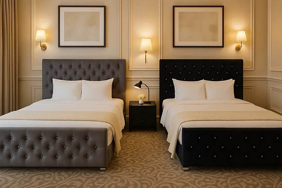 Lit 2 places PRESTIGE velours capitonné 140x190 cm avec sommier à lattes