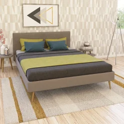 Lit 2 places 140x190cm Beige FIONI inclus sommier et tête de lit