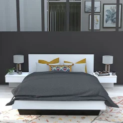 Lit 2 places 140x190cm Blanc CAIL inclus sommier et 2 chevets