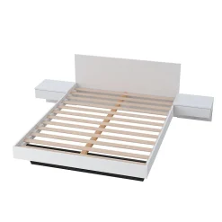 Lit 2 places 140x190cm Blanc CAIL inclus sommier et 2 chevets