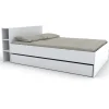 Lit 2 places 140x190cm Blanc ROGO inclus sommier et tete de lit avec étageres et 2 tiroirs