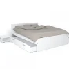 Lit 2 places 140x190cm Blanc TIDO inclus sommier, 1 chevet et 1 tiroir pour rangement