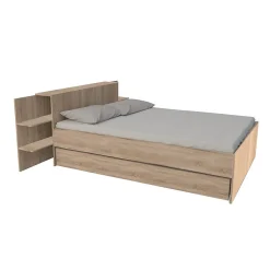 Lit 2 places 140x190cm Chêne CITA inclus sommier et tete de lit chevet et tiroir