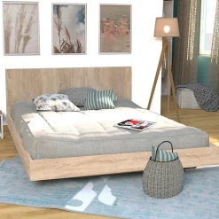 Lit 2 places 140x190cm Couleur chêne LIFA inclus sommier et tête de lit