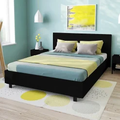 Lit 2 places 160x200cm noir avec sommier ALATA